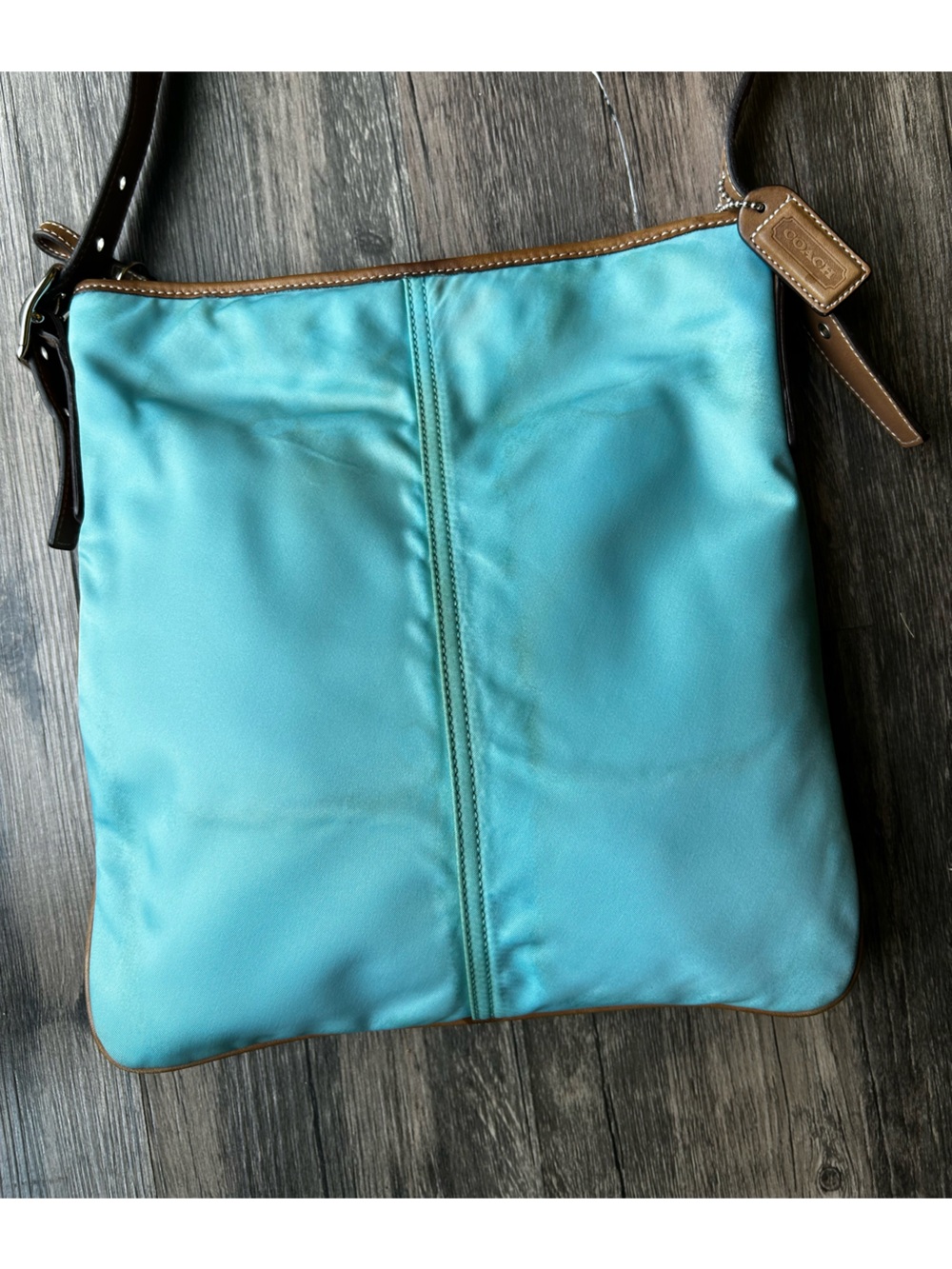Coach Vintage File Turquoise Crossbody Bag with Tan Trim very Rare 2003 - Picture 8 of 15